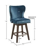 Madison Park Hancock 27"H High Wingback Button Tufted Swivel Counter Stool