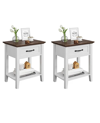 gaomon Nightstands, End Table with Drawer, Side Table for Living Room, 2 Tiers Storage Shelves Bedside Table,2pcs-White