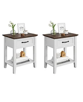 gaomon Nightstands, End Table with Drawer, Side Table for Living Room, 2 Tiers Storage Shelves Bedside Table,2pcs-White