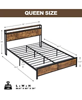 Slickblue Industrial Queen Bed Frame with Led Lights & Usb Ports Modern Design for Ultimate Convenience