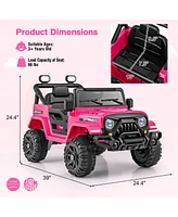 Hongge 12V Kids Ride on Truck Car with Remote Control Threaded Wheels and 3 Speeds