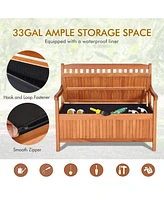 Sugift 33 Gallon Wooden Storage Bench with Liner for Patio Garden Porch