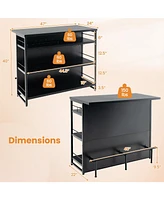 Sugift Kitchen Island with 4-Tier Storage Shelf and Long Footrest for Home-Black