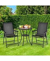 Sugift Set of 2 Outdoor Patio Folding Chair with Ergonomic Armrests-Black