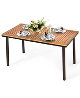 Sugift 55 Inch Patio Acacia Dining Table with Umbrella Hole