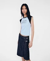 Mango Women's Metallic Detail Denim Skirt