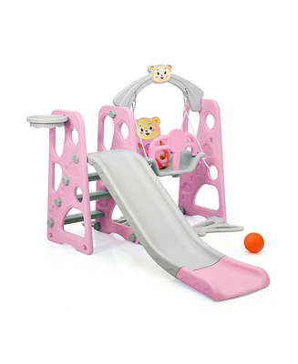 Sugift 3 in 1 Toddler Climber and Swing Set Slide Playset-Pink