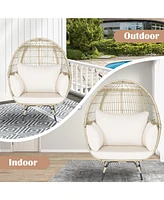 Sugift Oversized Patio Rattan Egg Lounge Chair with 4 Cushions-Light Brown