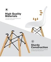 Sugift Set of 4 Modern Armless Dining Chairs Plastic Chairs with Wood Legs-White
