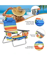 Sugift 2 Packs 5-Position Outdoor Folding Backpack Beach Table Chair Reclining Chair Set-Yellow