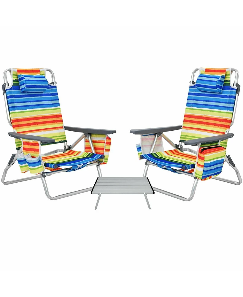 Sugift 2 Packs 5-Position Outdoor Folding Backpack Beach Table Chair Reclining Chair Set-Yellow