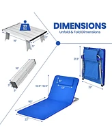 Sugift 3 Pieces Beach Lounge Chair Mat Set 2 Adjustable Lounge Chairs with Table Stripe-Blue