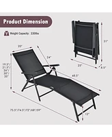 Sugift Patio Foldable Chaise Lounge Chair with Backrest and Footrest-Black