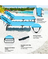 Sugift Beach Chaise Lounge Chair with Face Hole and Removable Pillow-Turquoise