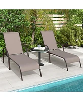 Sugift 2 Pcs Outdoor Patio Lounge Chair Chaise Fabric with Adjustable Reclining Armrest-Brown