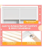 Sugift Kids Wooden Platform Bed with Trundle Storage Headboard-Full Size