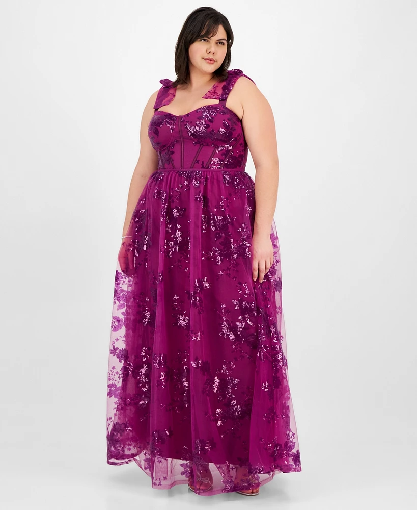 City Studios Plus Sequin Tulle Corset Gown, Created for Macy's