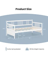 Sugift Twin Size Wooden Slats Daybed Bed with Rails-White