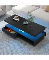 Slickblue Led Coffee Table with Storage, Modern Center 2 Drawers and Display Shelves, Accent Furniture Lights for Living Room