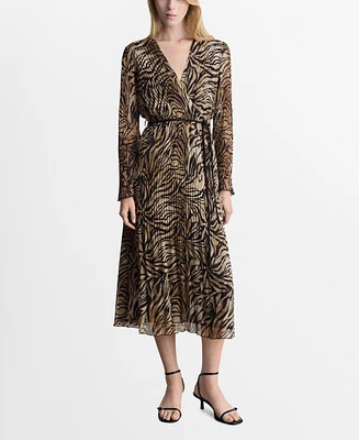 Mango Women's Bow Detail Leopard-Print Dress