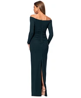 Xscape Women's Off-The-Shoulder Metallic Long-Sleeve Gown