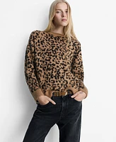 Mango Women's Contrasting Trims Leopard-Print Sweater