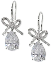 Eliot Danori Silver-Tone Pave Bow & Pear-Shape Cubic Zirconia Drop Earrings, Exclusively at Macy's