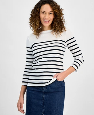 Style & Co Petite Nautical Stripe Cotton Knit Top, Exclusively at Macy's