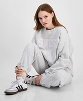 Planet Heart Juniors' Embroidered Fleece Crewneck Sweatshirt