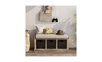 Slickblue Storage Bench with 3 Removable Classic Rattan Baskets Stylish and Functional Organization