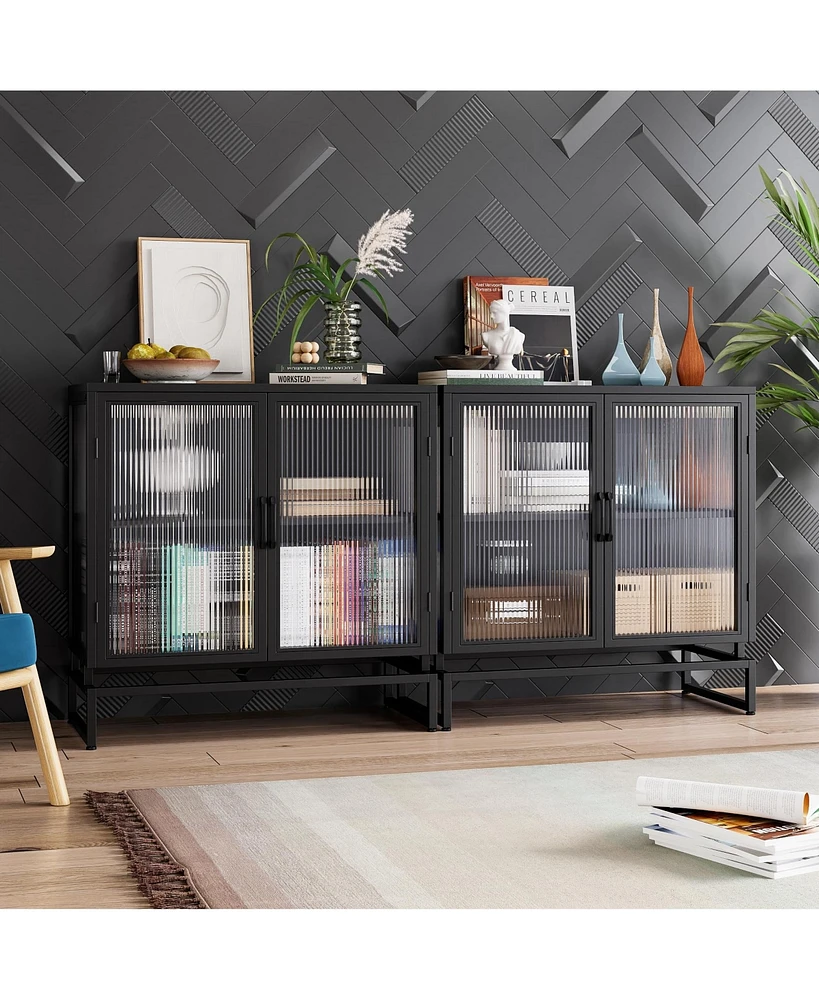 gaomon Storage Cabinets with 2 Glass Doors, Sideboard Cabinet with Adjustable Shelves