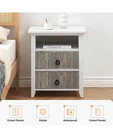 gaomon Nightstand with 2 Storage Drawers, Farmhouse End Side Table with Wave Fluted Panel, Gray 2pcs