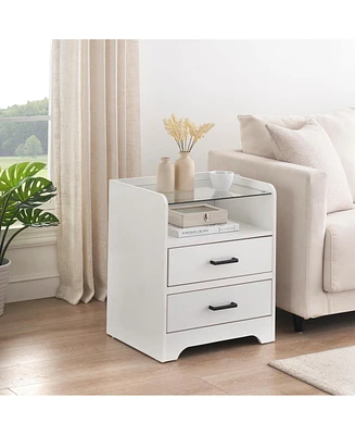 gaomon White Nightstand Led Night Stand with 2 Drawers