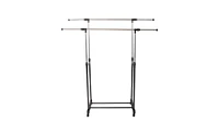 Slickblue Adjustable Dual-Bar Clothes Rack with Shoe Shelf, Vertical & Horizontal Stretch, Black & Silver Yj-04