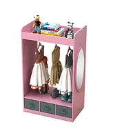 Slickblue Kids Open Hanging Armoire Closet with Mirror, Costume Organizer Rack, Pink