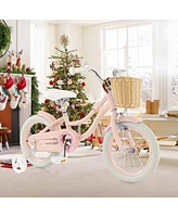 Hongge 14-Inch Kids Bike with Training Wheels and Adjustable Handlebar Seat-Pink