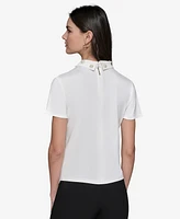 Karl Lagerfeld Paris Women's Embellished Collar Ponte-Knit Top