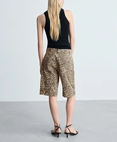 Mango Women's High-Waist Leopard-Print Bermuda Shorts