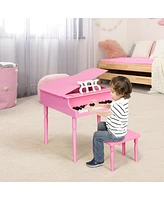 Sugift 30-Key Wood Toy Kids Grand Piano with Bench & Music Rack-Pink