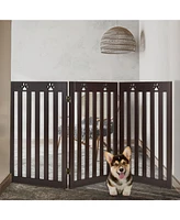 Sugift 36 Inch Folding Wooden Freestanding Pet Gate Dog Gate with 360° Flexible Hinge-Dark Brown