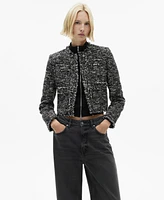 Mango Women's Frayed Ends Tweed Jacket