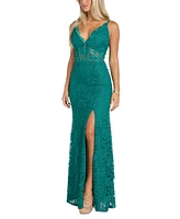 Morgan & Company Juniors' Glitter Scallop Lace Corset Gown