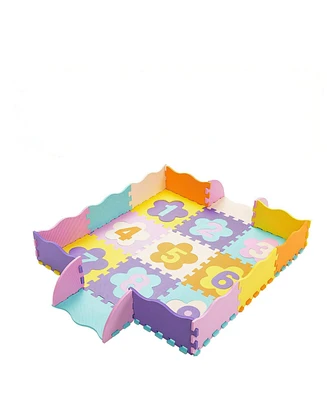 Hongge 75 Pieces Baby Foam Interlocking Play Mat with Fence with Detachable Numbers