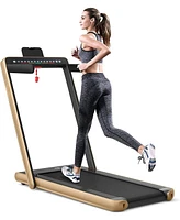 Hongge 2-in-1 Electric Motorized Health and Fitness Folding Treadmill with Dual Display and Speaker-Yellow