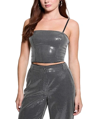 Guess Women's Cassia Sleeveless Sequin Bustier Crop Top