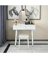 Sugift Touch Screen Vanity Makeup Table Stool Set with Lighted Mirror