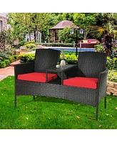 Sugift Modern Patio Set with Built-in Coffee Table and Cushions