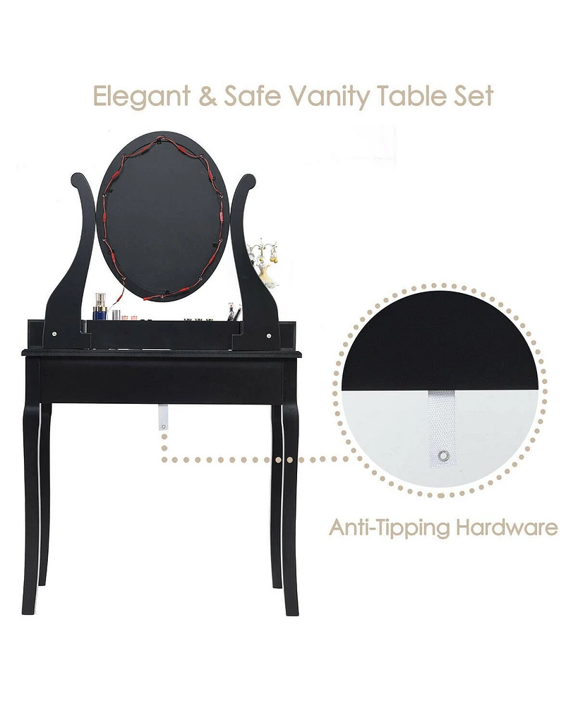 Sugift 10 Dimmable Lights Vanity Table Set with Lighted Mirror and Cushioned Stool