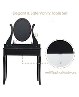 Sugift 10 Dimmable Lights Vanity Table Set with Lighted Mirror and Cushioned Stool