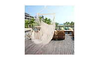 Slickblue Distinctive Cotton Canvas Hanging Rope Chair with Cushions for Relaxation and Stylish Decor